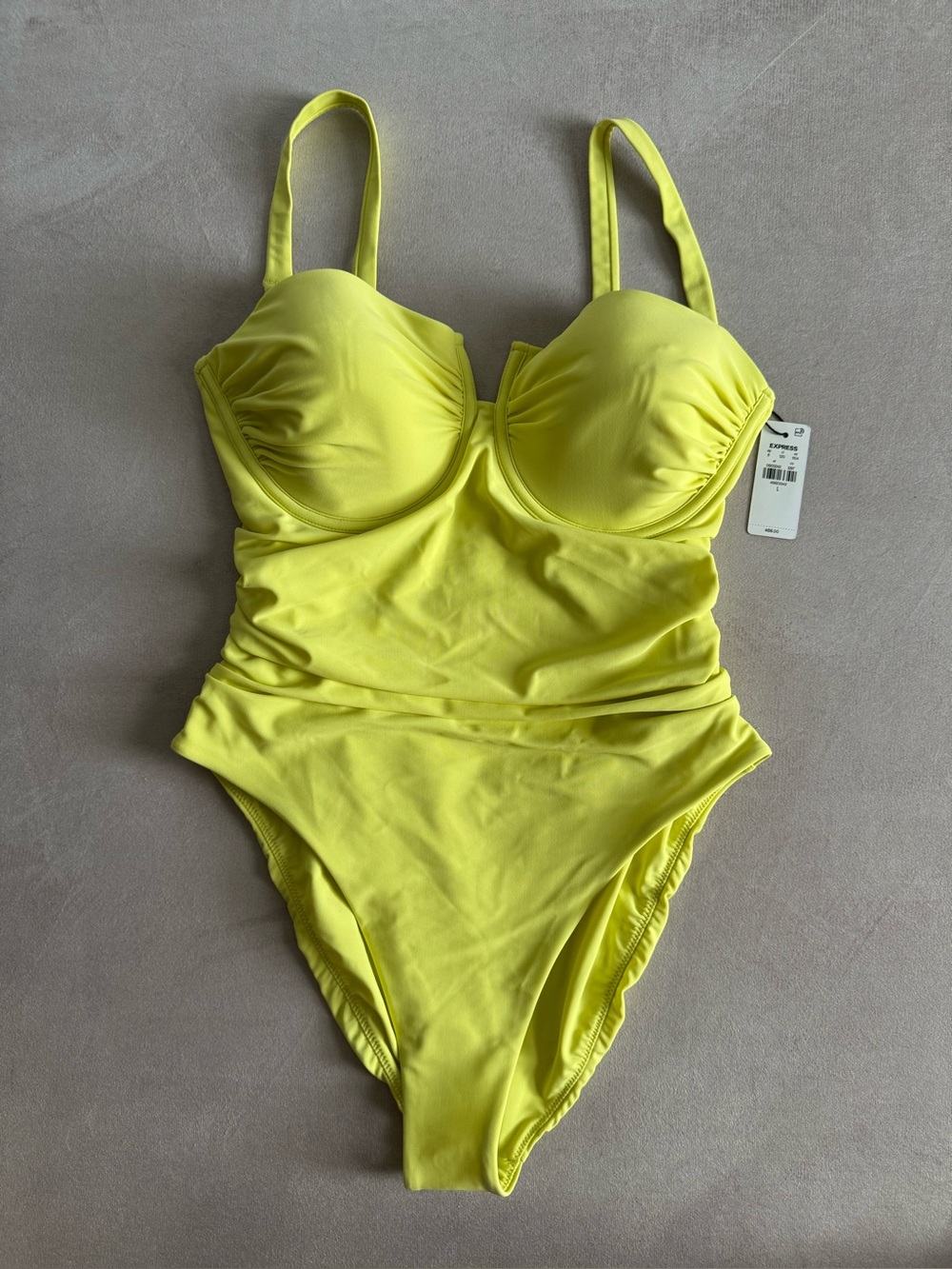 Express Yellow Ruched One-Piece Swimsuit with Built-In Cups